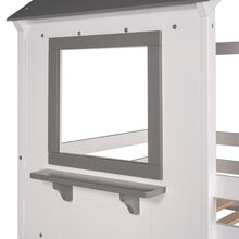 Load image into Gallery viewer, iRerts Low Bunk Beds for for Kids Teens Girls Boys, Wood Twin Over Twin Bunk Bed with Roof Window Guardrail Ladde, Floor Bunk Beds Twin Over Twin No Box Spring Needed for Bedroom, White