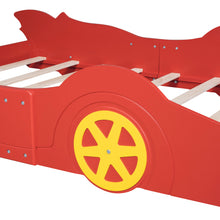Load image into Gallery viewer, iRerts Race Car Shaped Full Bed Frame, Wood Full Platform Bed Frame for Kids Toddlers, Children Full Size Platform Bed with Wheels, Wooden Slats, No Box Spring Needed, Red
