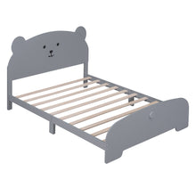 Load image into Gallery viewer, iRerts Full Bed Frame for Kids Boys Girls, Wood Full Platform Bed Frame with Bear-shaped Headboard and Footboard, Bed Frame Full Size with Slats Support, No Box Spring Needed, Gray