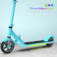 Load image into Gallery viewer, iRerts Electric Scooter for Kids Boys Girls, Folding Kids Scooter with Adjustable Height, LED Display, Rear Brake, 7" Wheel, Colorful Deck Light, Lightweight Kids Electric Scooters for 8-14 Ages, Blue