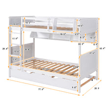 Load image into Gallery viewer, iRerts Bunk Bed with Trundle, Wood Twin Over Twin Bunk Bed with Bookshelf and Guardrail, Space Saving Twin Bunk Bed No Box Spring Needed, Separable Bunk Bed for Adults Teens Kids Bedroom, White