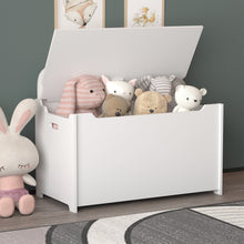 Load image into Gallery viewer, iRerts 30" Big Toy Storage Box and Bench Kids Wooden Toy Storage with Safety Hinged Lid Toy Chests & Organizers for Boys and Girls, White