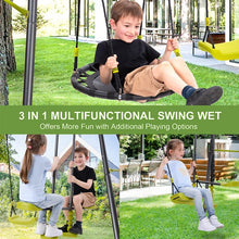 Load image into Gallery viewer, iRerts 3 in 1 Swing Set, 3-12 Year Old Kids Outdoor Playset Swing Set for Backyard, Heavy Duty Steel A-Frame with Height Adjustment Seat Swing, Glider, Saucer Swing, Metal Swing Set for 4 Boys/Girls
