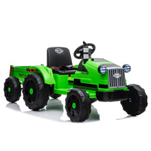 Load image into Gallery viewer, iRerts Green 12 V Powered Ride on Tractor Car with Trailer & Remote Control, LED Lights, USB Port, MP3 Player