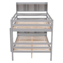 Load image into Gallery viewer, iRerts Full Over Full Bunk Bed, Convertible to 2 Beds Wood Full Bunk Bed for Kids Teens Adults, Bunk Bed Full Over Full with Bookcase Headboard, Safety Rail and Ladder, Grey
