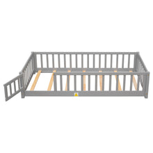 Load image into Gallery viewer, iRerts Twin size Floor Platform Bed, Wood Twin Floor Bed Frame for Kids Toddlers, Low Floor Twin Size Bed Frame with Fence Guardrail and Door, kids Twin Bed for Boys Girls, No Box Spring Needed, Gray