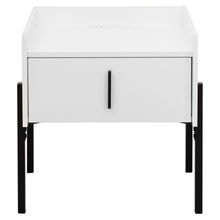 Load image into Gallery viewer, iRerts Nightstand with Charging Station, Modern End Side Table with Drawer, White Handle and USB Charging Ports, Wood Night Stands Bedside Table for Bedroom Living Room, White