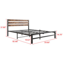 Load image into Gallery viewer, iRerts Queen Bed Frame, Industrial Metal Queen Platform Bed Frame, Queen Size Bed Frames with Headboard, Slat Support, Bed Frame Queen Size for Bedroom, No Box Spring Needed, Rustic Brown