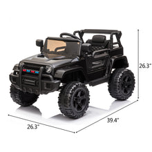 Load image into Gallery viewer, iRerts Black Kids 12V Ride on Truck with Remote Control for 2- 4 Years Old, Horn, LED Lights, MP3 Player, Radio, USB Port, Spring Suspension