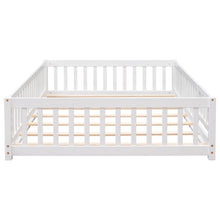 Load image into Gallery viewer, iRerts Full Floor Bed Frame for Kids Toddlers, Wood Low Floor Full Size Bed Frame with Fence Guardrail and Door, kids Full Bed for Boys Girls, No Box Spring Needed, White