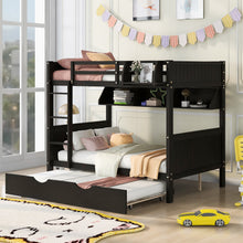 Load image into Gallery viewer, iRerts Full Over Full Bunk Bed with Trundle, Wood Full Bunk Bed with Shelves for Kids Teens Adults, Separable Bunk Bed Full Over Full Convertible to 3 Full Beds, Modern Bunk Bed for Bedroom, Espresso