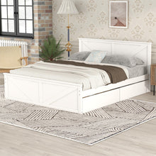 Load image into Gallery viewer, iRerts Queen Platform Bed Frame with 4 Storage Drawers, Wood Queen Bed Frame with Headboard, Slats Support and Support Legs, Modern Bed Frame Queen Size for Bedroom, No Box Spring Needed, White