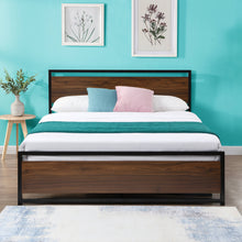 Load image into Gallery viewer, iRerts Queen Platform Bed Frame with Headboard, Industrial Metal Queen Bed Frame with Slat Support, Modern Bed Frame Queen Size for Adults Teens Kids Bedroom, No Box Spring Needed, Brown