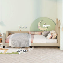 Load image into Gallery viewer, iRerts Twin Size Upholstered Daybed, Wooden Low Daybed Frame for Kids Teens with Cartoon Ears Headboard, Cute Kids Twin Bed Frame No Box Spring Needed, Twin Daybed Platform Bed Frame, Light Grey