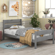Load image into Gallery viewer, Wood Twin Platform Bed, iRerts Twin Bed Frame No Box Spring Needed, Modern Twin Size Bed Frames with Headboard, Wood Slats Support, Bedroom Furniture Single Bed Frame for Bedroom Apartment, Gray