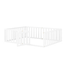 Load image into Gallery viewer, iRerts Full Floor Bed Frame for Kids Toddlers, Wood Montessori Low Floor Full Size Bed Frame with Fence Guardrail and Door, kids Full Bed for Boys Girls, Spring Needed, White