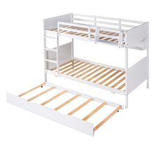 Load image into Gallery viewer, iRerts Twin Over Twin Bunk Bed with Trundle, Wood Twin Bunk Bed with Shelves for Kids Teens Adults, Separable Bunk Bed Twin Over Twin Convertible to 3 Twin Beds, Modern Bunk Bed for Bedroom, White