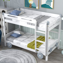 Load image into Gallery viewer, iRerts Wood Twin over Twin Bunk Bed, Car-Shaped Bunk Beds for Kids Boys Girls, Convertible Bunk Beds Twin over Twin with Wheels, Full-Length Guardrail, Ladder, No Box Spring Needed, White