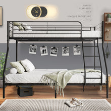 Load image into Gallery viewer, iRerts Metal Bunk Beds Twin over Full, Heavy Duty Bunk Beds Twin over Full for Kids Adults, Twin over Full Bunk Bed with Safety Guardrail, No Box Spring Needed, Noise Free, Black