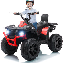 Load image into Gallery viewer, iRerts Black 12V Battery Powered Ride on ATV Cars for Boys Girls, Ride on Toys with Music, LED Light, USB, MP3, Power Display, Accelerator and Brake, Volume Adjustment