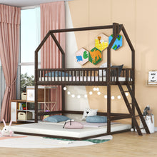 Load image into Gallery viewer, iRerts Twin Over Twin Bunk Bed with Extending Trundle, Wood Bunk Bed Twin Over Twin with Ladder and Roof, Versatility Kids Bunk Bed No Box Spring Needed for Boys Girls Bedroom Furniture, Espresso