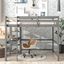 Load image into Gallery viewer, iRerts Full Loft Bed Frame for Kids Teens, Modern Full Wood Loft Bed with Desk and Shelves, Kids Full Loft Bed with Ladder, Guardrail, No Box Spring Needed, Full Size Loft Bed for Bedroom, Gray