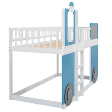 Load image into Gallery viewer, iRerts Wood Kids Loft Bed for Boys Girls, Train Shape Twin Size Loft Bed Frame with Window, Ladders and Guardrails, Spacious Under Bed Space, Playhouse Twin Loft Beds Bedroom Furniture, Blue