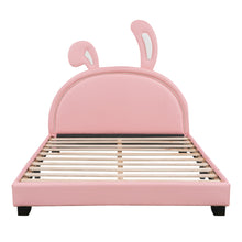 Load image into Gallery viewer, iRerts Full Bed Frame, Cute Full Size Upholstered Leather Platform Bed Frame with Rabbit Headboard, Full Platform Bed Frame for Kids Teens, Platform Bed Full for Bedroom, No Box Spring Needed, Pink