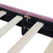 Load image into Gallery viewer, iRerts Twin Bed Frame, Modern Velvet Upholstered Platform Bed Frame with Bear Ear Shaped Headboard, Wooden Slat, Twin Size Low Platform Bed for Kids Boys Girls Bedroom, No Box Spring Needed, Pink