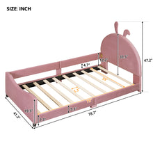 Load image into Gallery viewer, iRerts Upholstered Twin Daybed Frame for Kids, Velvet Twin Platform Bed Frame with Rabbit Ear Shaped Headboard and Footboard, Wood Twin Size Sofa Bed for Girls Boys, Pink