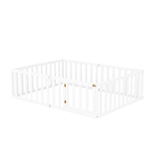 Load image into Gallery viewer, iRerts Full Floor Bed Frame for Kids Toddlers, Wood Montessori Low Floor Full Size Bed Frame with Fence Guardrail and Door, kids Full Bed for Boys Girls, Spring Needed, White