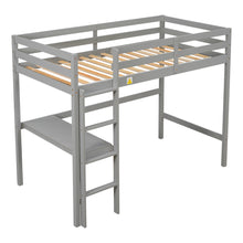Load image into Gallery viewer, iRerts Wooden Loft Bed with Desk, Twin Loft Bed Frame for Kids Boys Girls, Twin Loft Bed with Ladder and Guardrail, Modern Loft Bed Frame Twin for Bedroom Dormitory, No Box Spring Needed, Grey