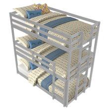 Load image into Gallery viewer, iRerts Gray Wooden Triple Bunk Bed, Detachable Twin over Twin over Twin Bunk Bed with Ladder and Safety Full-length Guardrails, Easy to Assemble