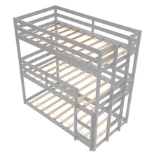 Load image into Gallery viewer, iRerts Gray Wooden Triple Bunk Bed, Detachable Twin over Twin over Twin Bunk Bed with Ladder and Safety Full-length Guardrails, Easy to Assemble