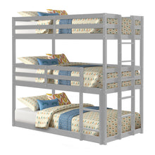 Load image into Gallery viewer, iRerts Gray Wooden Triple Bunk Bed, Detachable Twin over Twin over Twin Bunk Bed with Ladder and Safety Full-length Guardrails, Easy to Assemble