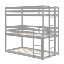 Load image into Gallery viewer, iRerts Gray Wooden Triple Bunk Bed, Detachable Twin over Twin over Twin Bunk Bed with Ladder and Safety Full-length Guardrails, Easy to Assemble
