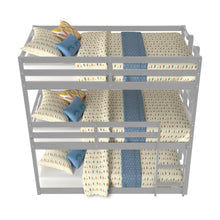 Load image into Gallery viewer, iRerts Gray Wooden Triple Bunk Bed, Detachable Twin over Twin over Twin Bunk Bed with Ladder and Safety Full-length Guardrails, Easy to Assemble