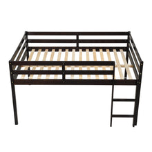 Load image into Gallery viewer, Low Twin Wood Loft Bed with Full-length Safety Rail and Ladder, Loft Bed Frame for Kids Toddlers, Solid Pine Wood, No Box Spring Needed, Espresso