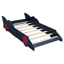 Load image into Gallery viewer, iRerts Race Car Shaped Twin Bed Frame, Wood Twin Platform Bed Frame for Kids Toddlers, Children Twin Size Platform Bed with Wheels, Wooden Slats, No Box Spring Needed, Blue/Red