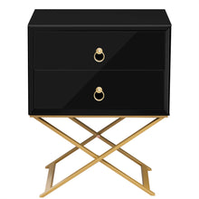 Load image into Gallery viewer, iRerts Nightstand with Charging Station, Modern End Side Table with 2 Drawers, Golden Handle and USB Charging Ports, Wood Night Stands Bedside Table for Bedroom Living Room, Black