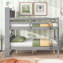 Load image into Gallery viewer, iRerts Wood Full Bunk Bed, Full Over Full Bunk Beds with Bookcase Headboard, Can Be Converted into 2 Beds, Bunk Bed Full Over Full for Kids Teens Bedroom, No Box Spring Required, Grey