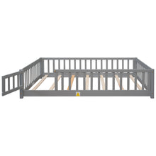 Load image into Gallery viewer, iRerts Full Floor Bed Frame for Kids Toddlers, Wood Low Floor Full Size Bed Frame with Fence Guardrail and Door, kids Full Bed for Boys Girls, No Box Spring Needed, Gray