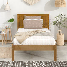 Load image into Gallery viewer, iRerts Twin Platform Bed Frame with Headboard, Solid Wood Twin Bed Frame for Adults Teens kids, Modern Twin Size Bed Frame with Slat Support for Bedroom Apartment, No Box Spring Needed, Light Brown