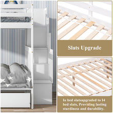 Load image into Gallery viewer, iRerts Full Over Full Bunk Bed, Wood Bunk Beds Full over Full with 2 Drawers and Staircases, Convertible into 2 Beds, Bunk Beds for Kids Teens Adults, Bunk Bed for Bedroom, No Box Spring Needed, White