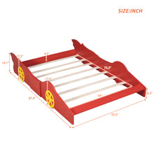 Load image into Gallery viewer, iRerts Race Car Shaped Full Bed Frame, Wood Full Platform Bed Frame for Kids Toddlers, Children Full Size Platform Bed with Wheels, Wooden Slats, No Box Spring Needed, Red