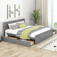 Load image into Gallery viewer, iRerts King Bed Frame with Headboard, Solid Wood King Platform Bed Frame with Storage Drawers, Slats Support and Support Legs, Modern King Size Bed Frame No Box Spring Needed for Bedroom, Gray