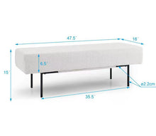 Load image into Gallery viewer, iRerts Bench Seat, 47.5" Fabric Upholstered Bench Ottoman Bench, Couch Long Bench Ottoman with Steel Legs, Modern Entryway Bench Bed Bench for Entryway Dining Room Living Room Bedroom, White