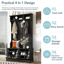 Load image into Gallery viewer, iRerts Hall Tree with Shoe Storage Bench, Wood 3-in-1 Entryway Coat Rack with 4 Hooks, 3 Top Shelves and 2 Flip Shoe Drawers, Entryway Bench with Coat Rack for Entryway Hallway Living Room, Black