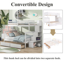 Load image into Gallery viewer, iRerts Bunk Beds Twin Over Full, Wood Bunk Bed for Kids Teens Adults, Twin Over Full Bunk Bed with 2 Drawers and Staircases, Convertible into 2 Beds, Modern Bunk Beds for Bedroom Dorm, White