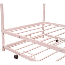 Load image into Gallery viewer, iRerts Twin Size Metal House Bed Frame with Trundle, Modern Twin Platform Bed Frame with Metal Slats, Twin Bed Frame No Box Spring Needed, Twin Size Bed Frame for Kids Bedroom, Pink